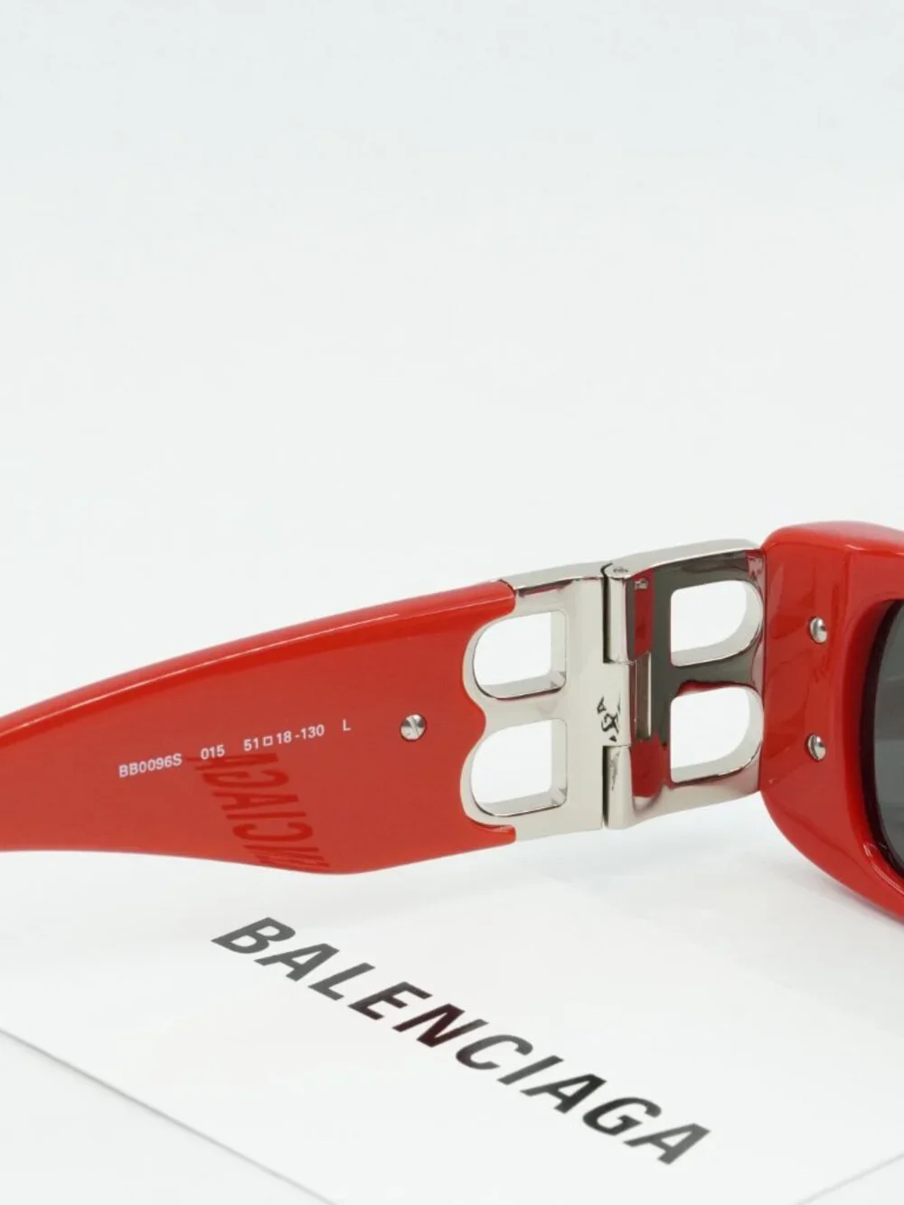 Balenciaga BB0096S 015 Rectangle Sunglasses - Solid Red / Grey